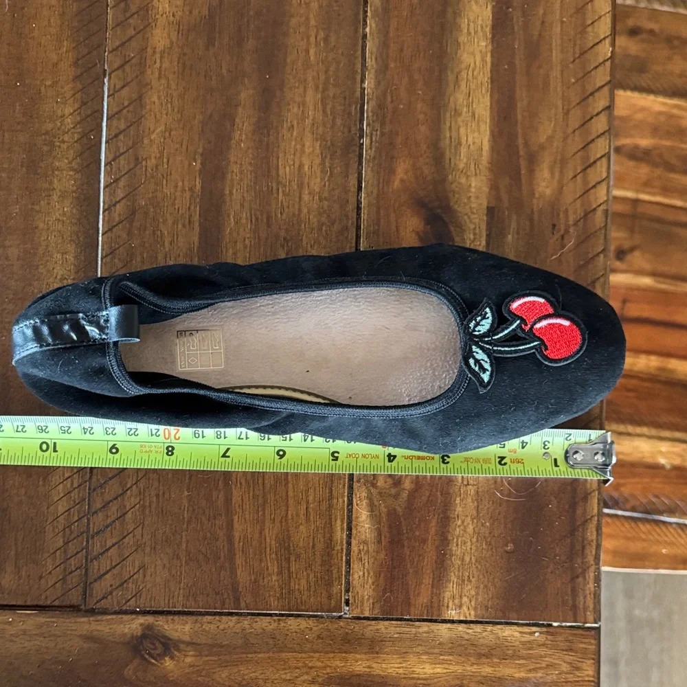 Chic Black Flats with Cherry Embroidery